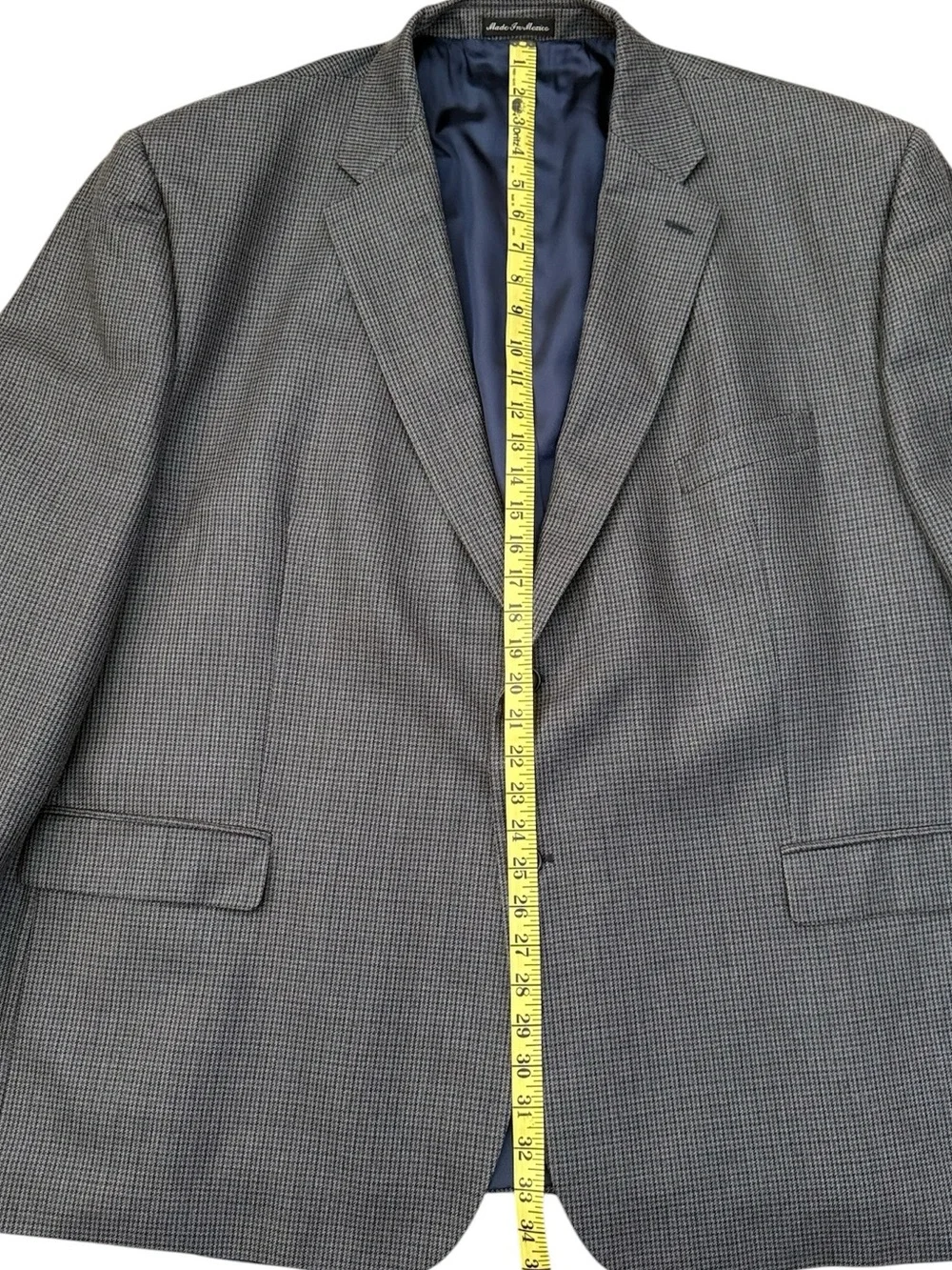 Lauren Ralph Lauren 56R Grey Blue Silk Wool Houndstooth Sport Coat Blazer Mexico